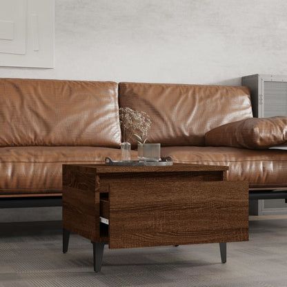Brown Oak Side Table - Engineered Wood, 50x46x35 cm