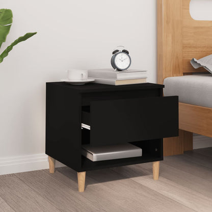 Black Engineered Wood Bedside Table, 50x46x50cm | Modern Design