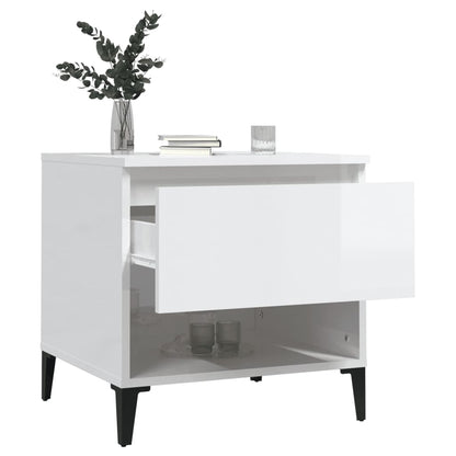 High Gloss White Side Table - Engineered Wood, 50x46x50 cm