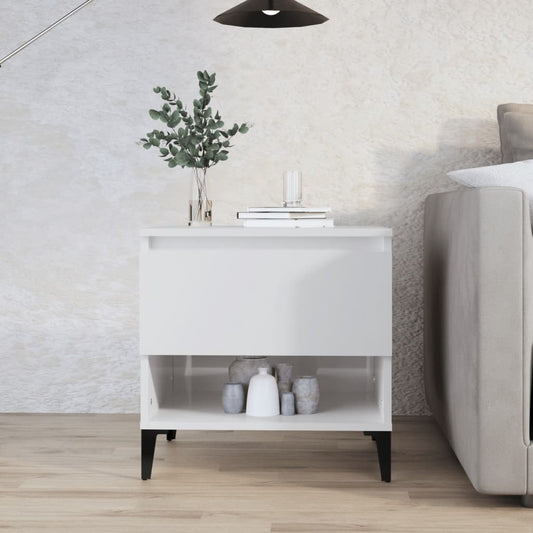 High Gloss White Side Table - Engineered Wood, 50x46x50 cm