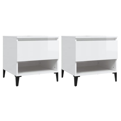 Set of 2 High Gloss White Side Tables, 50x46x50 cm Engineered Wood