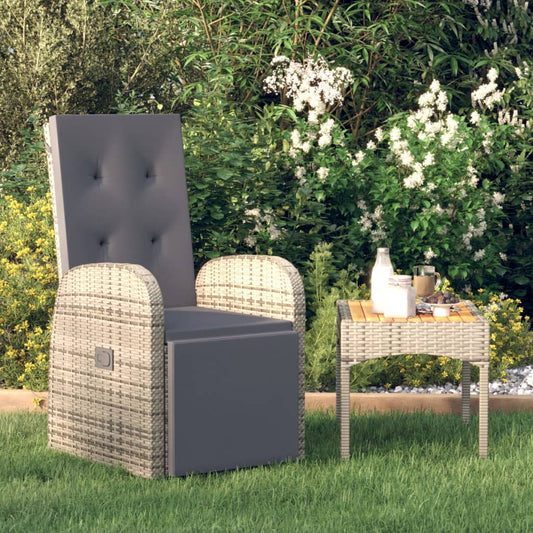 Grey Poly Rattan Reclining Garden Chair with Cushions