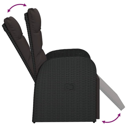 Black Poly Rattan Reclining Garden Chair with Cushions