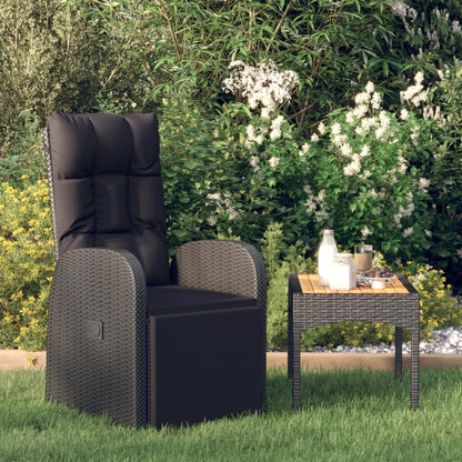 Black Poly Rattan Reclining Garden Chair with Cushions