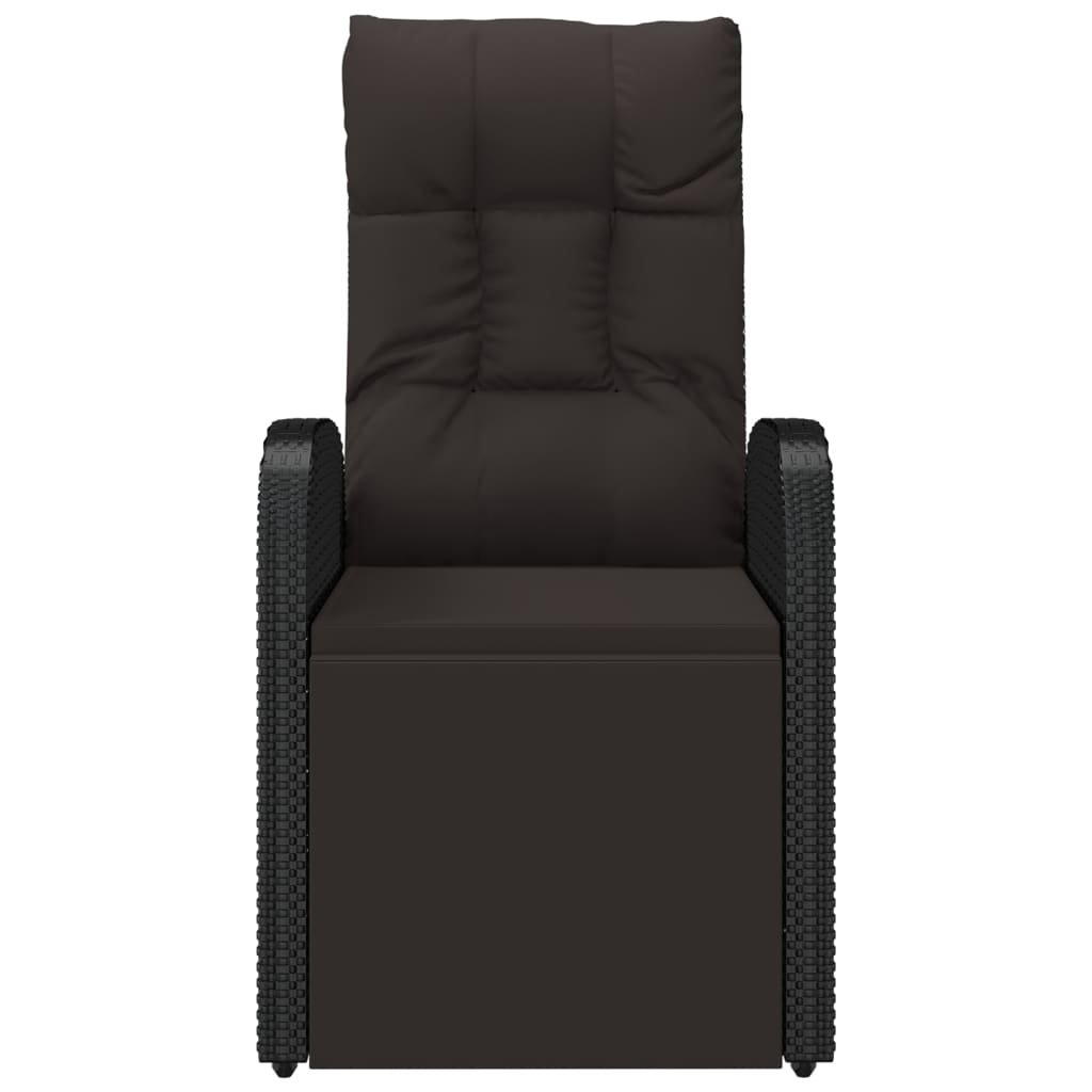 Black Poly Rattan Reclining Garden Chairs with Cushions, 2 pcs