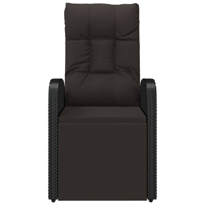 Black Poly Rattan Reclining Garden Chairs with Cushions, 2 pcs
