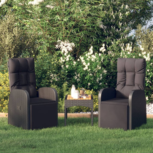 Black Poly Rattan Reclining Garden Chairs with Cushions, 2 pcs