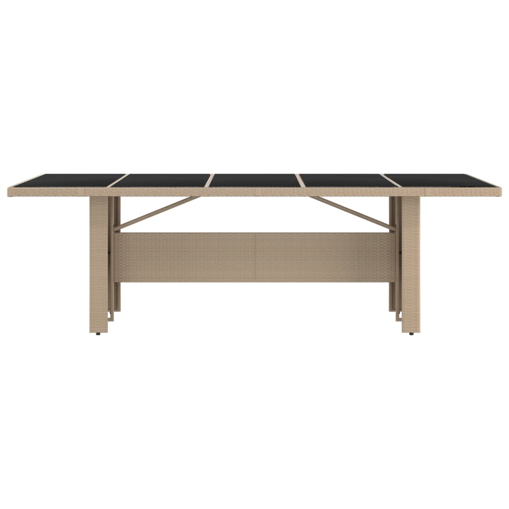 Garden Table with Glass Top Beige Poly Rattan&Tempered Glass