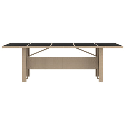 Garden Table with Glass Top Beige Poly Rattan&Tempered Glass