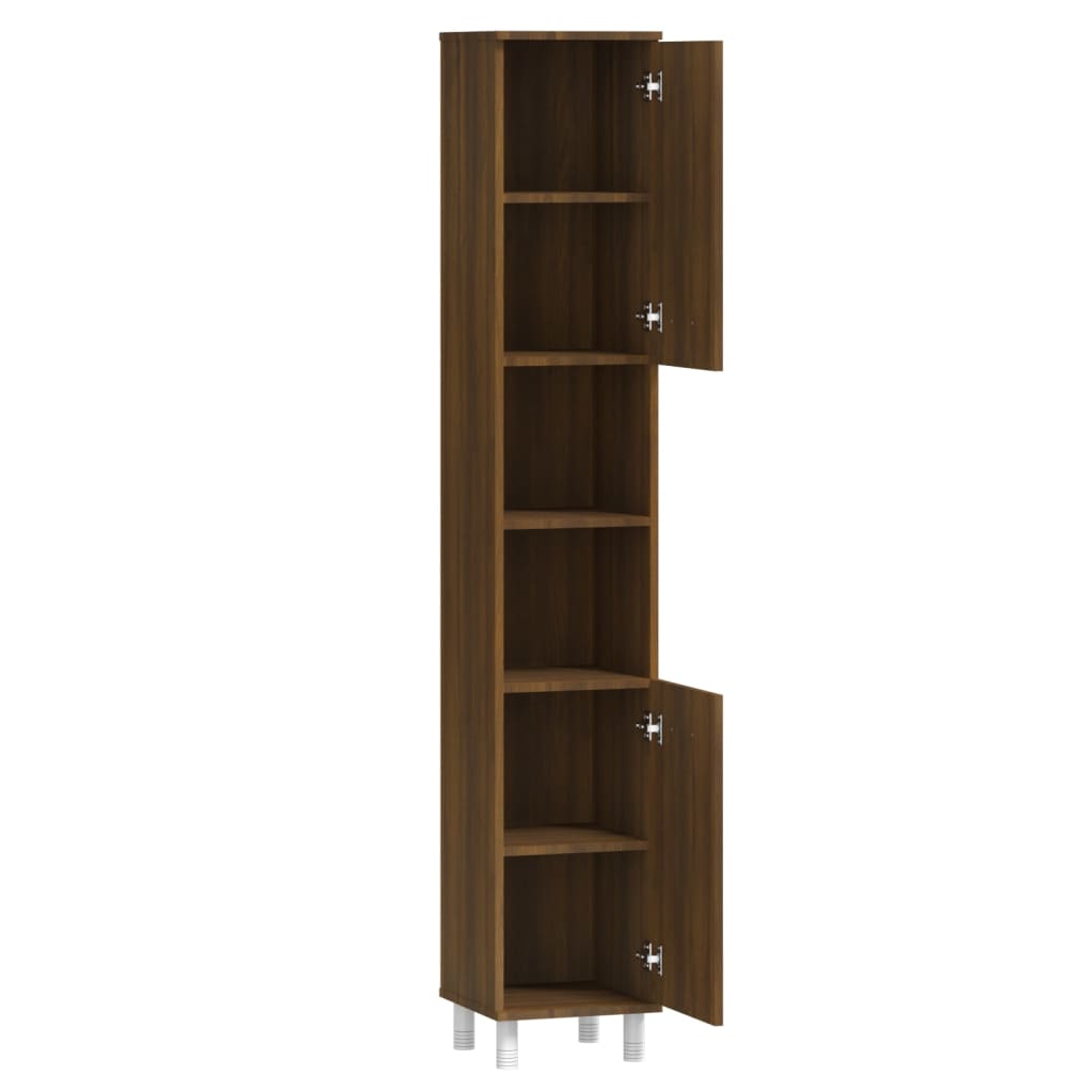 Brown Oak Bathroom Cabinet - Engineered Wood, 30x30x179 cm