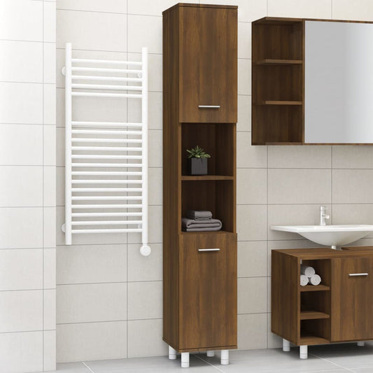 Brown Oak Bathroom Cabinet - Engineered Wood, 30x30x179 cm