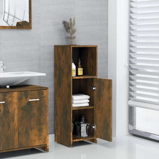 Smoked Oak Bathroom Cabinet 30x30x95 cm in Engineered Wood
