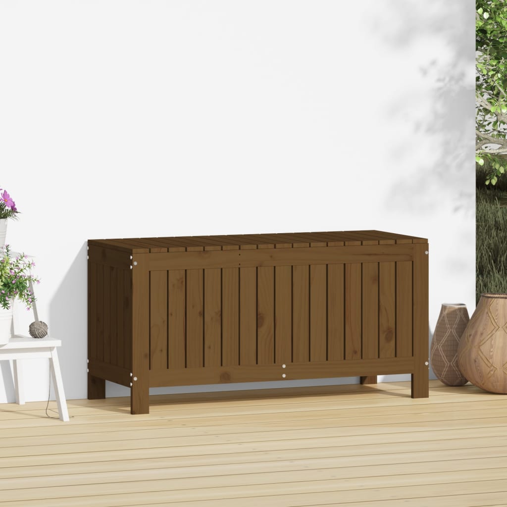 Solid Wood Pine Garden Storage Box, Honey Brown, 108x42.5x54 cm