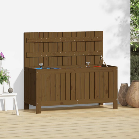 Solid Wood Pine Garden Storage Box, Honey Brown, 108x42.5x54 cm