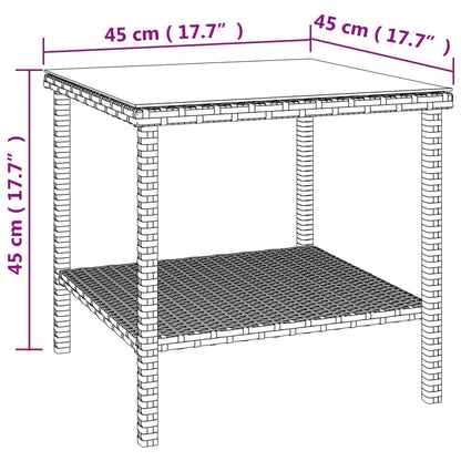 Side Table Black 45x45x45 cm Poly Rattan and Tempered Glass