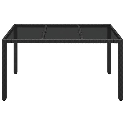 Garden Table with Glass Top Black 150x90x75 cm Poly Rattan