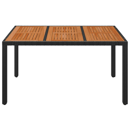 Garden Table with Wooden Top Black 150x90x75 cm Poly Rattan