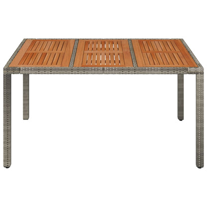 Garden Table with Wooden Top Grey 150x90x75 cm Poly Rattan