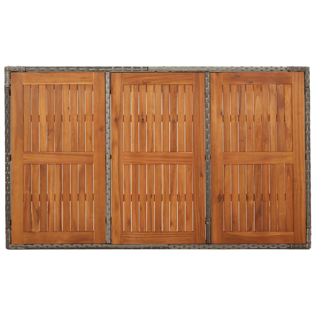 Garden Table with Wooden Top Grey 150x90x75 cm Poly Rattan