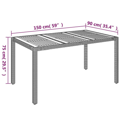 Garden Table with Wooden Top Grey 150x90x75 cm Poly Rattan