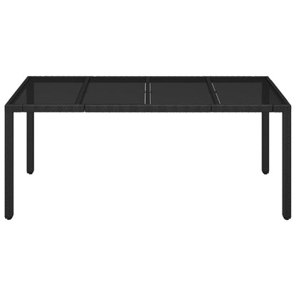 Garden Table with Glass Top Black 190x90x75 cm Poly Rattan