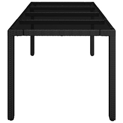 Garden Table with Glass Top Black 190x90x75 cm Poly Rattan