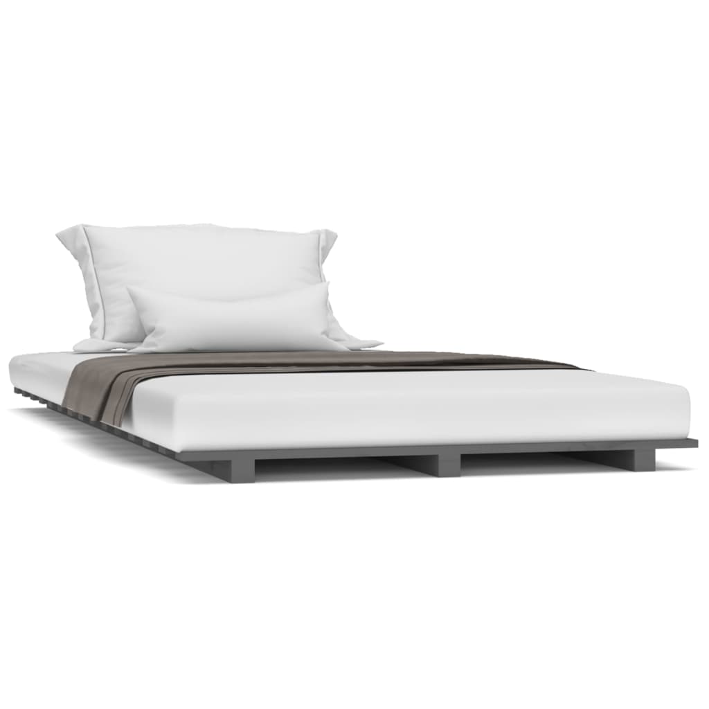 Solid Pine Wood Bed Frame - Grey, 90x200 cm, No Mattress Included