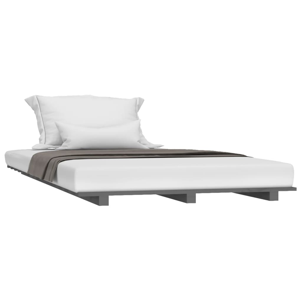 Solid Pine Wood Bed Frame - Grey, 90x200 cm, No Mattress Included