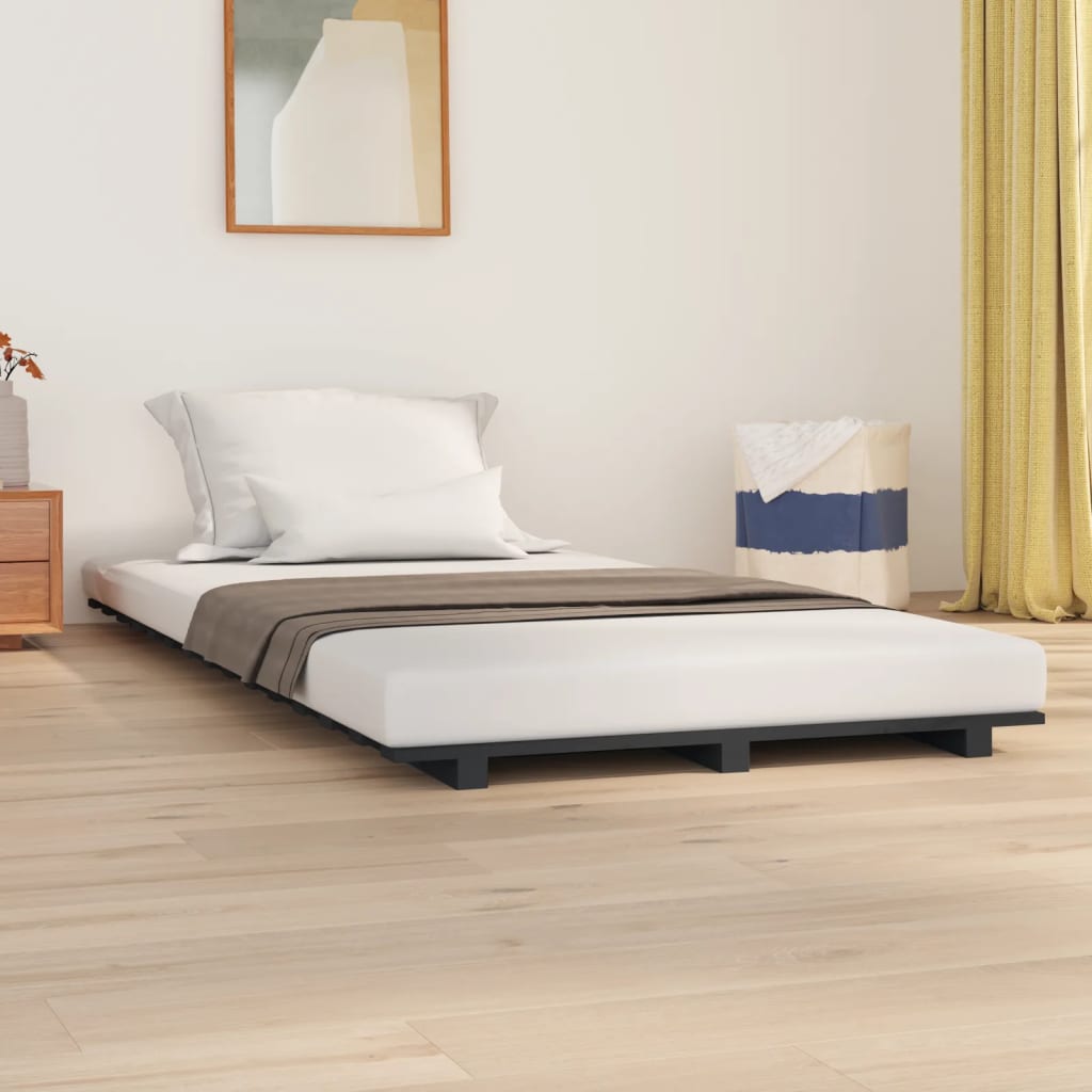 Solid Pine Wood Bed Frame - Grey, 90x200 cm, No Mattress Included