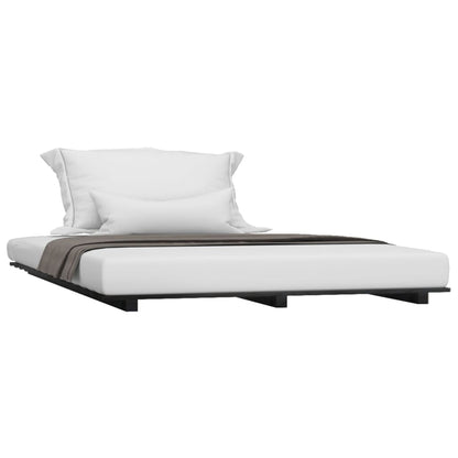 Solid Wood Double Bed Frame, Black Pine, 135x190 cm, No Mattress