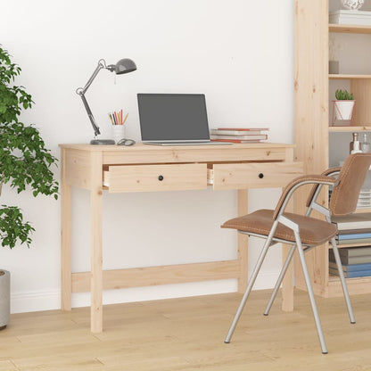 Solid Pine Desk with Drawers, 100x50x78 cm - Natural Wood Finish
