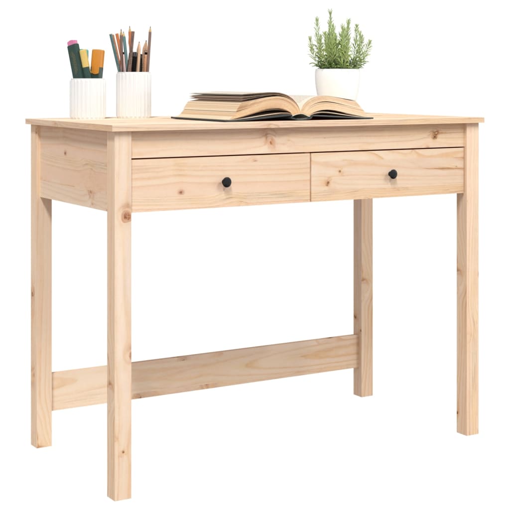 Solid Pine Desk with Drawers, 100x50x78 cm - Natural Wood Finish