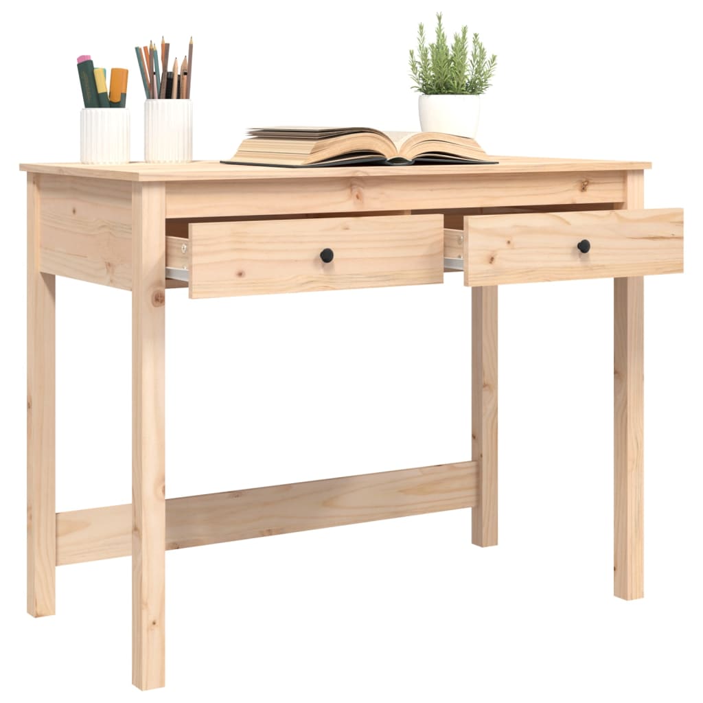 Solid Pine Desk with Drawers, 100x50x78 cm - Natural Wood Finish