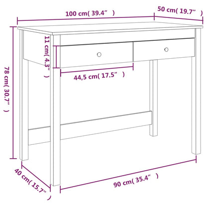 Solid Pine Desk with Drawers, 100x50x78 cm - Natural Wood Finish