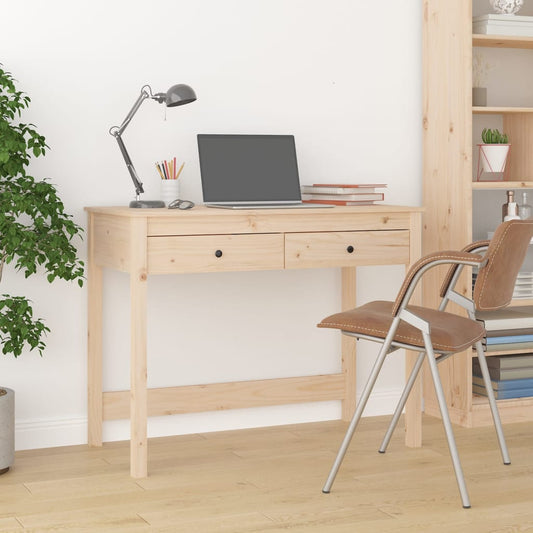 Solid Pine Desk with Drawers, 100x50x78 cm - Natural Wood Finish
