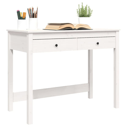 Solid Pine Wood Desk with Drawers - White 100x50x78 cm