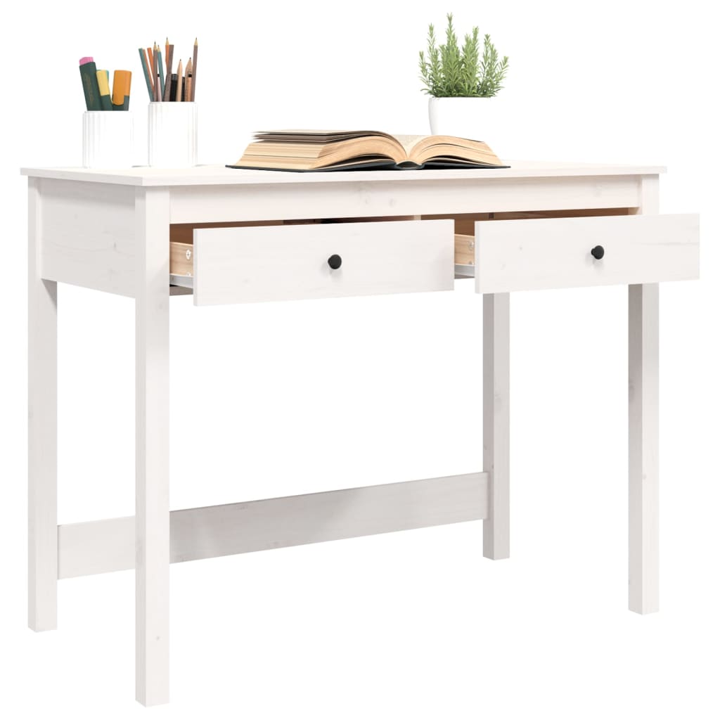 Solid Pine Wood Desk with Drawers - White 100x50x78 cm