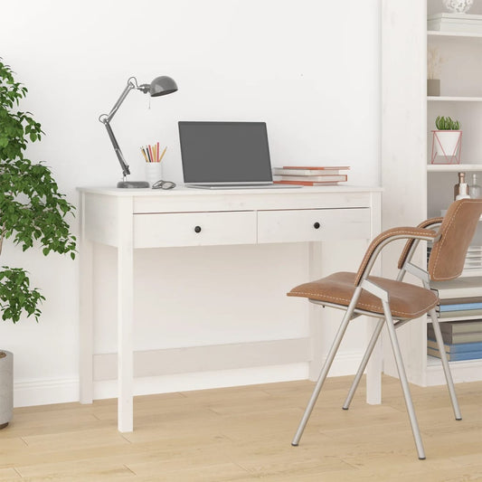 Solid Pine Wood Desk with Drawers - White 100x50x78 cm