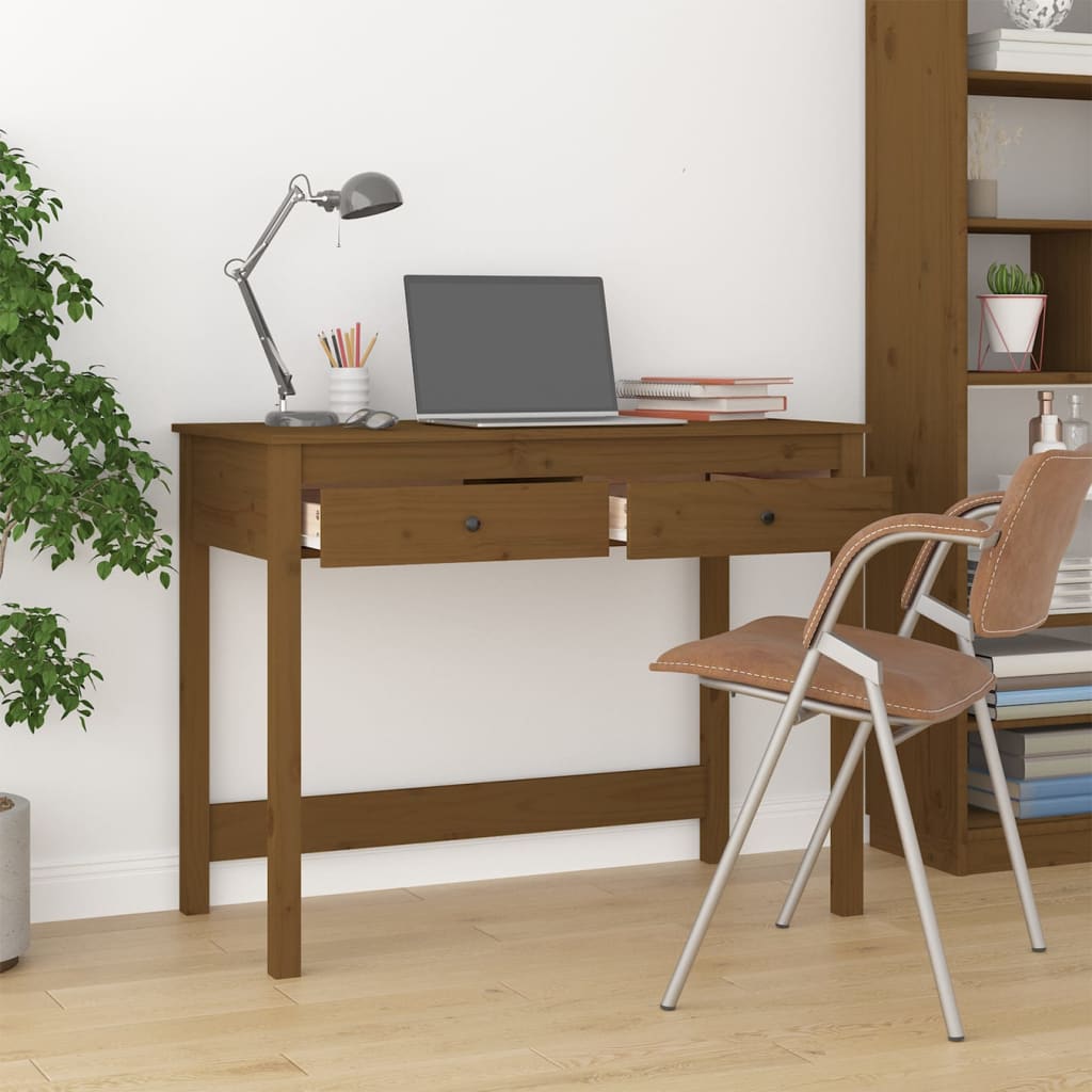 Solid Pine Desk with Drawers - Honey Brown, 100x50x78 cm