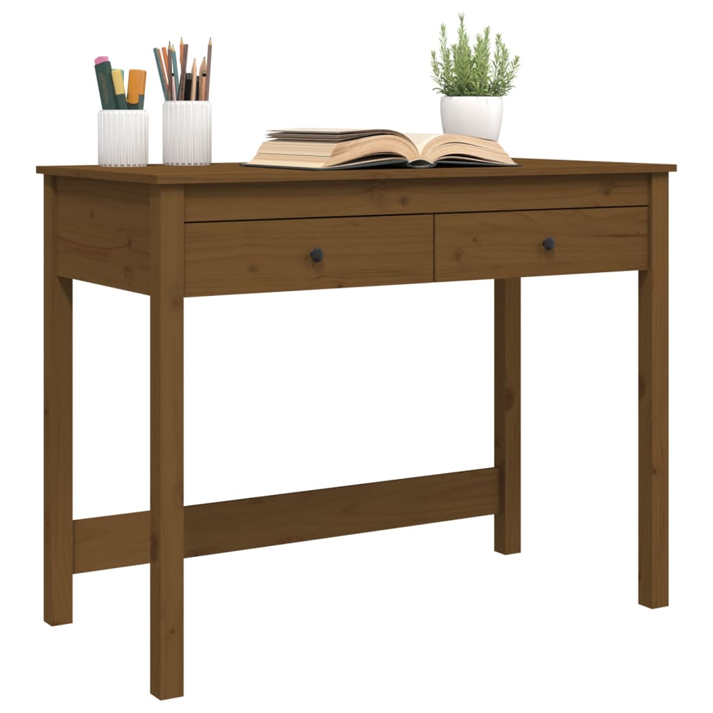 Solid Pine Desk with Drawers - Honey Brown, 100x50x78 cm