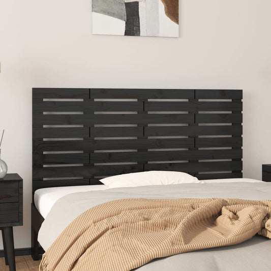 Solid Pine Wood Wall Headboard - Black, 156x3x63 cm