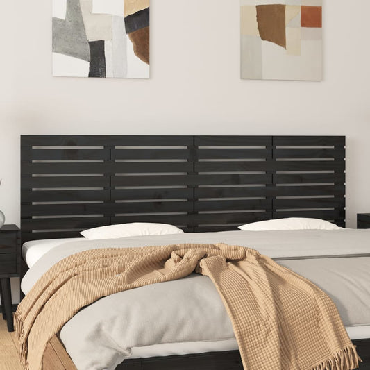 Elegant Black Solid Pine Wood Wall Headboard 166x3x63 cm