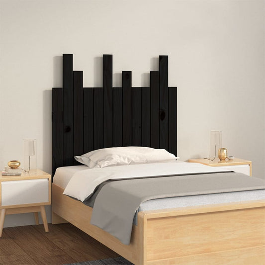 Stylish Black Solid Pine Wood Wall Headboard 82.5x80 cm