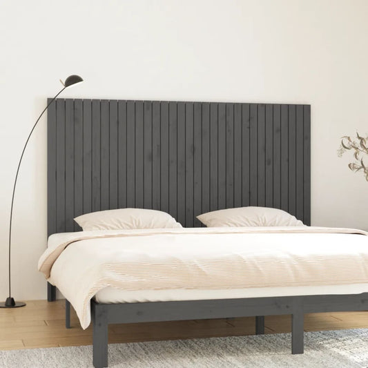 Solid Pine Wood Grey Wall Headboard - 204x3x110 cm