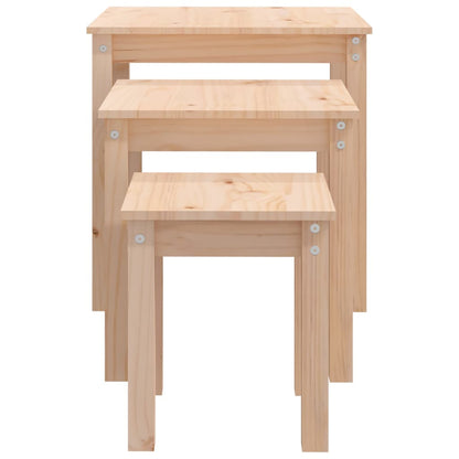 3-Piece Solid Pine Wood Nesting Tables Set - Natural Finish