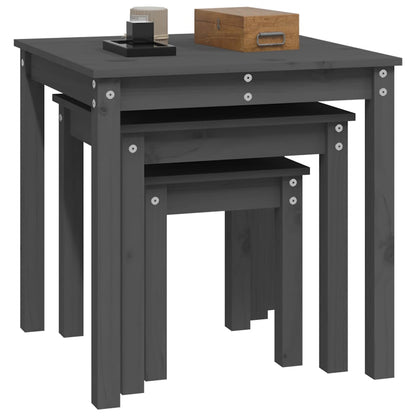 3-Piece Grey Pine Wood Nesting Tables Set
