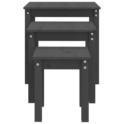 3-Piece Grey Pine Wood Nesting Tables Set