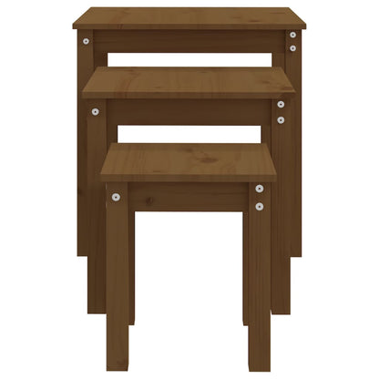 3-Piece Honey Brown Pine Wood Nesting Tables Set