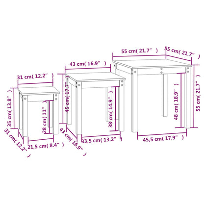 3-Piece Honey Brown Pine Wood Nesting Tables Set