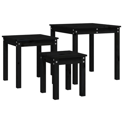 3-Piece Nesting Tables Set - Solid Pine Wood, Black